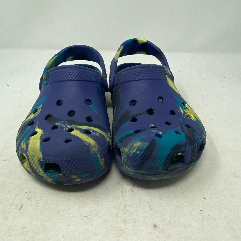Crocs Classic Marbled Clog Kids Size J3 Blue Yellow Unisex Waterproof Shoes